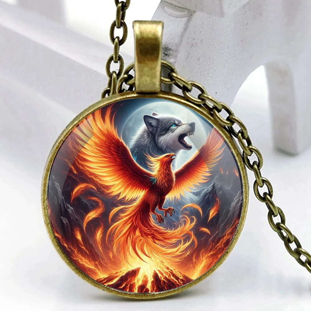 Феникс Волк винтажный аксессуар стеклянный купол кулон ожерелья для женщин и