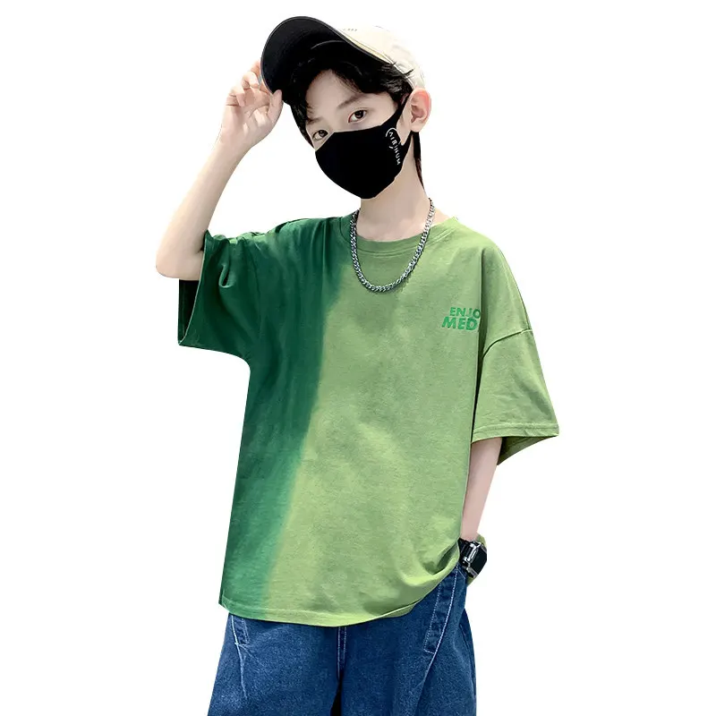 

2023 Fashion Young Boys T-Shirt Cotton Summer Casual Top Clothes 2 Color Design for Boys Kids Tees School Clothes 5-14 Years Old