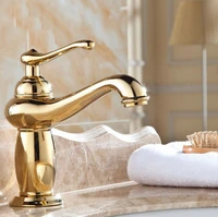 luxury gold color brass bathroom sink basin faucet mixer tap deck mounted single handle one hole mgf043