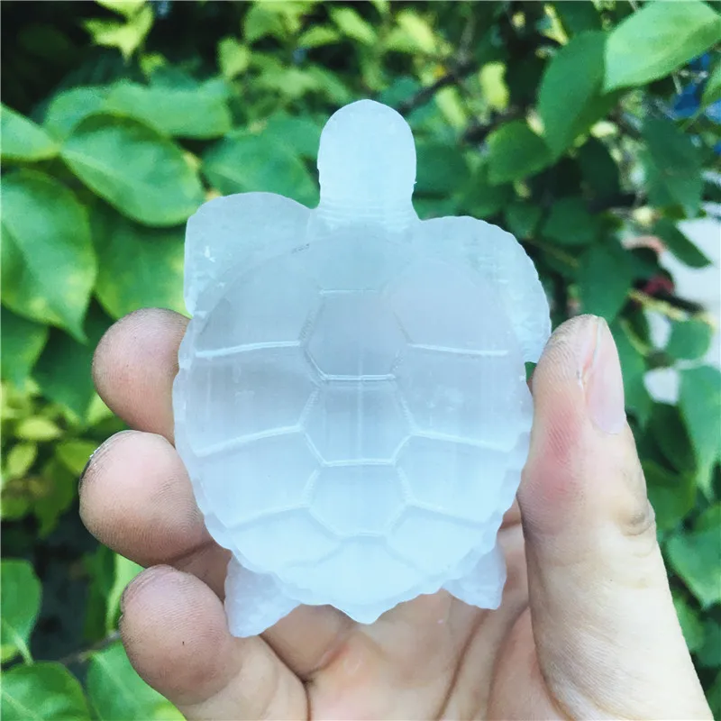 Натуральная Хрустальная белая чаша селенит резьба морские черепахи гипсовая чистая исцеляющая минеральная коллекция ручной работы