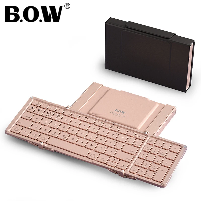 B.O.W Mini Keyboard Pocket with Number Pad, Multi-Device Aluminum Alloy Case Folded Keyboard Bluetooth for Phone / Tablet