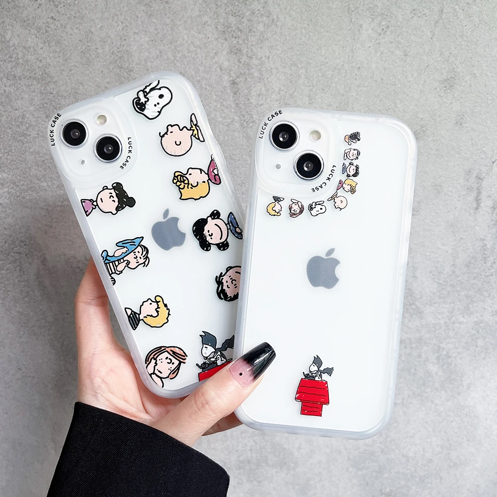 

Cartoon Snoopy Charlie Phone Cases For iPhone 13 12 11 Pro Max XR XS MAX 8 X 7 SE 2020 Couple Frosted Anti-drop Soft TPU Cover