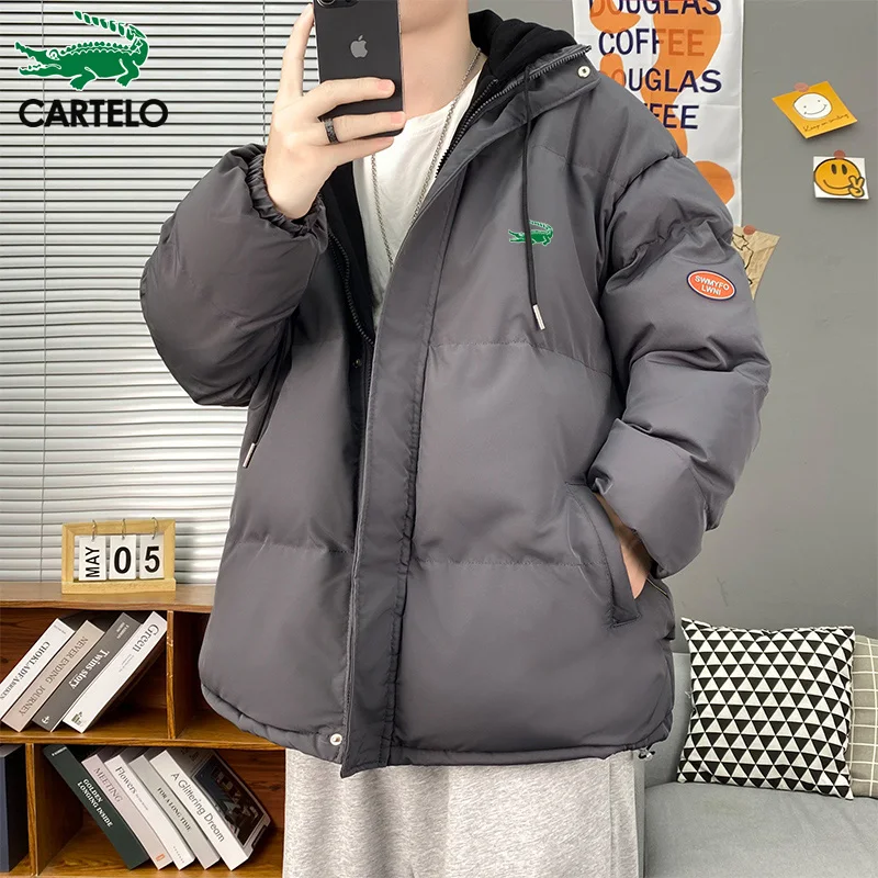 Cartelo brand 2022 winter hooded cotton clothes men's Korean version of the trend wear handsome casual fake two-piece jacket ins