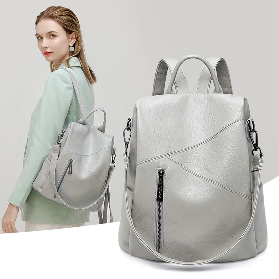 2022 Fashion Soft Leather Backpack Women School Bags For Girls Casual Travel Shoulder Bag Anti-Thief Backpacks Rucksack Mochila