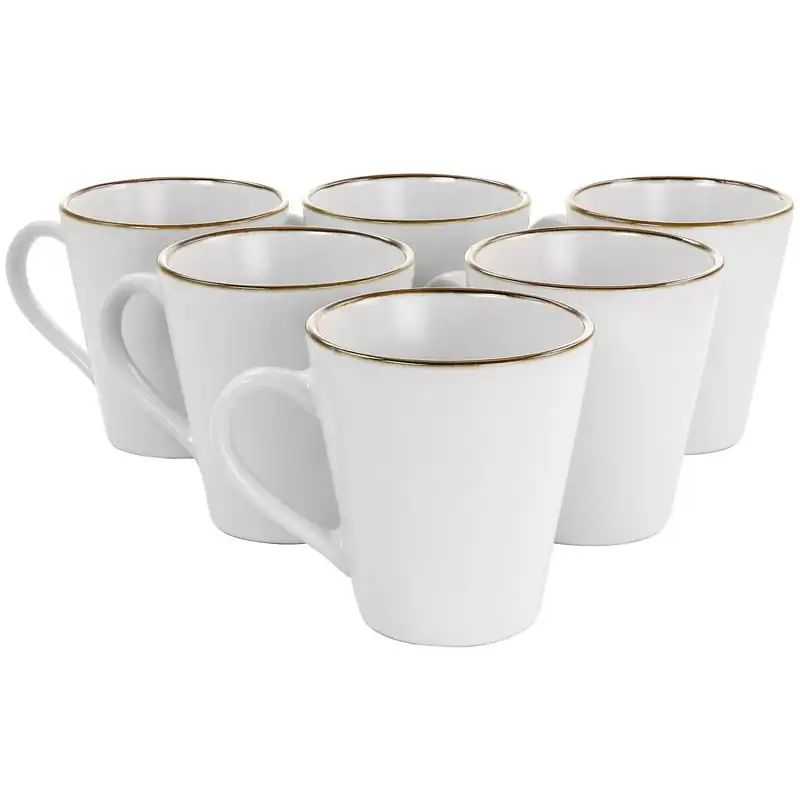 

6 Piece Stoneware Mug Set in Matt White with Gold Rim
