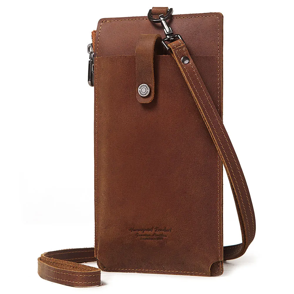European And American Style Leather Mobile Phone Bag Crazy Horse Leather Zipper Buckle Casual Unisex Bag Leather Coin Purse