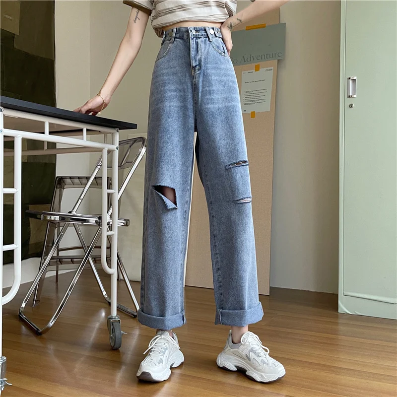 Повседневные свободные джинсовые штаны 4 размера S-xl винтажные с дырками на