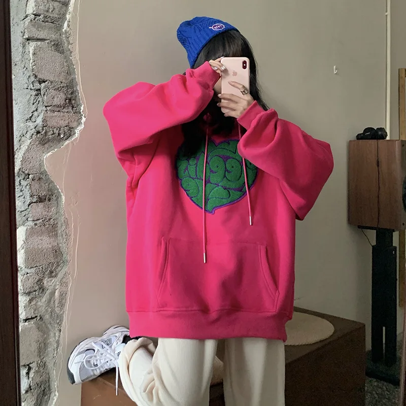 

Свитшоты с вышивкой письмо, любовь, сердце, женские теплые флисовые Свободные повседневные пуловеры, толстовки на осень и зиму, модные, для о...