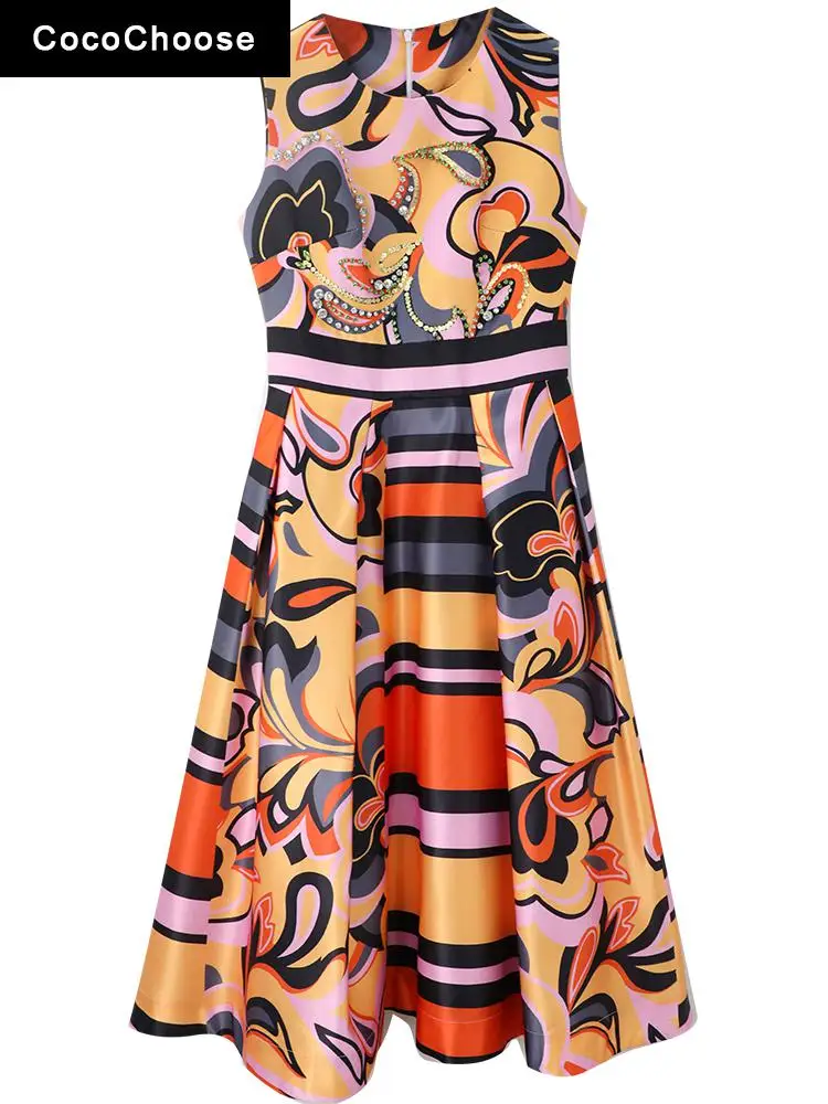 

Bow Gown Sleeveless Cocktail Dress Women Summer 2022 Fashion Designer Striped Floral Print Diamonds Beading Luxury Party Dresses