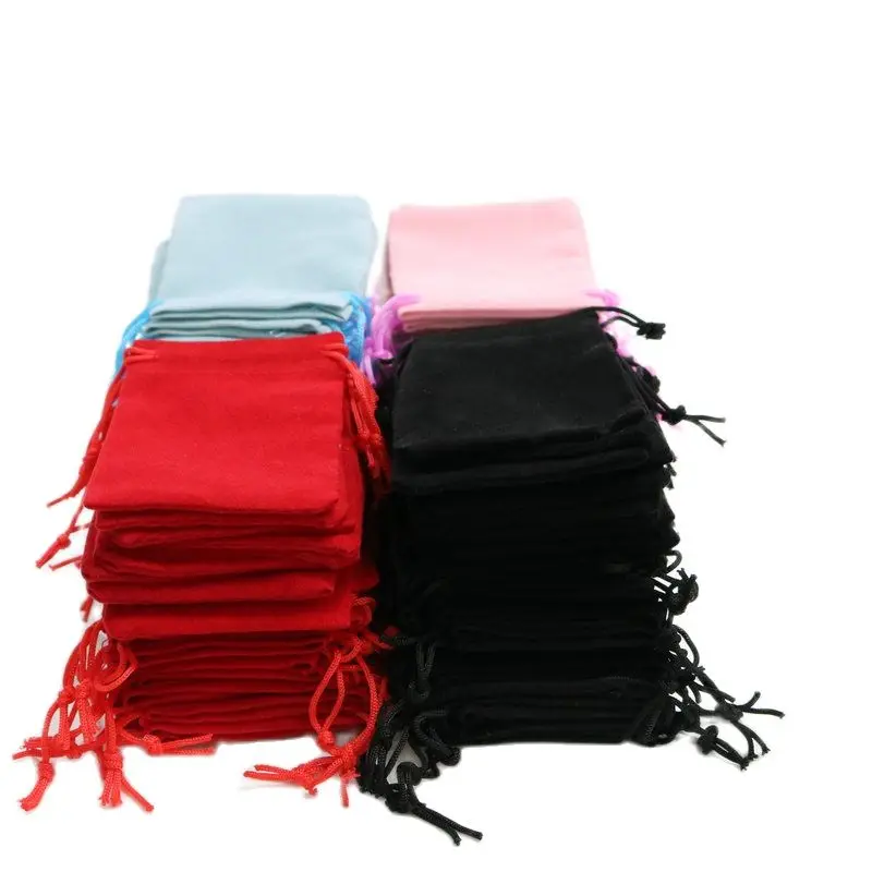 100PCS 7x9CM Red Black Gift Bag Jewelry Display Velvet Drawstring Gift Christmas Wedding Blue Pink