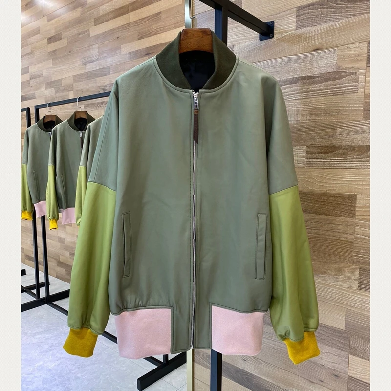 

Natural Leather Women Lambskin Leather Jacket Long Sleeves 100% Sheepskin Leather Coat H9022