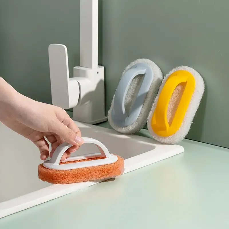 

1pc 5.2*2.8*2.1in Scrub Pad With Handle, Scouring Pad Brush, Cleaning Scrub, Kitchen Handle Cleaning Brush, Pot Brush
