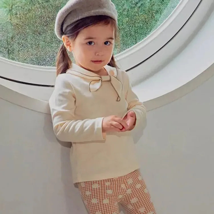 

RiniKinda 2022 Fashion Baby Girls Autumn Toddlers Kids Cotton Pullovers Tops Korean Style Solid Color Collar Baby Girls Clothes