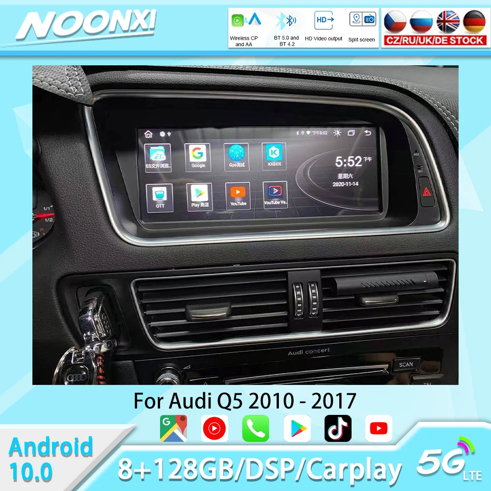 

Автомобильный радиоприемник 8 + 128G Android 10,0 для Audi Q5 2010-2017 мультимедийный плеер GPS-навигация Bluetooth Carplay 2 Din