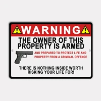 warning armed owner sign aluminum with mounting holes uv coated