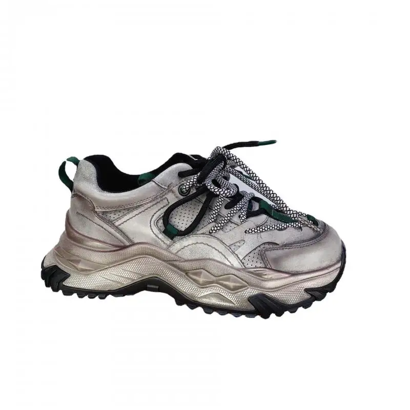 

YourSeason Lace-up Shoes Ladies Sneakers Genuine Leather Mixed Color Mesh Fashion Vintage Leisure Comfortable Platform Sneakers