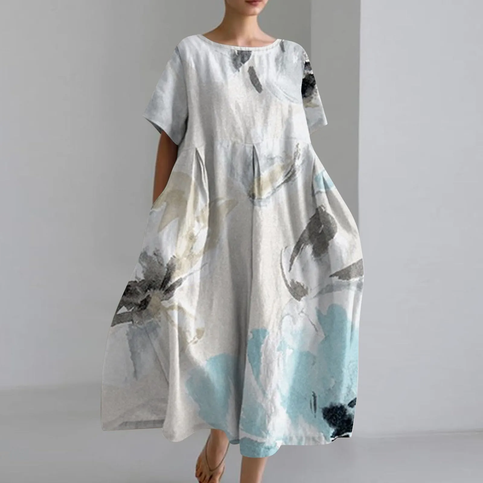 Женское повседневное свободное платье в стиле ретро с цветочным принтом и