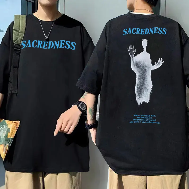 

Skeleton Sacredness Ghost Double Sided Graphic Print T-shirt Men Women Fashion T Shirts Man Cotton Tshirt Tops Male Hip Hop Tees
