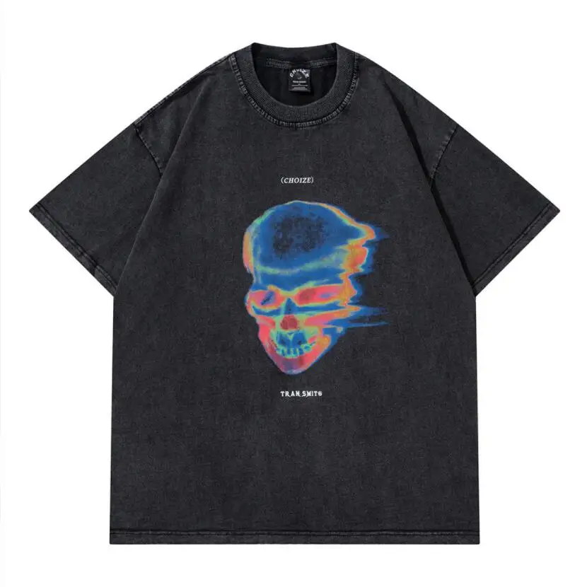 

Hip Hop Oversize Washed Men T-Shirt Streetwear Harajuku Vintage Skeleton Graphic Printed T Shirt Men Summer Tops 2022 w94
