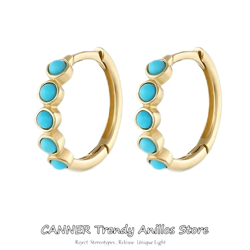 

CANNER Pendientes Plata Real 925 Sterling Silver Hoop Earrings Bohemia Ethnic Turquoise Earrings For Women Small Piercing Aretes