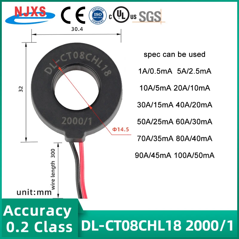

Фотоэлектрический трансформатор тока NJXSE DL-CT08CHL18-1000/1 2000/1 с фотоэлектрическим трансформатором 50 А 50 мА 14,5 а 50 мА отверстие мм
