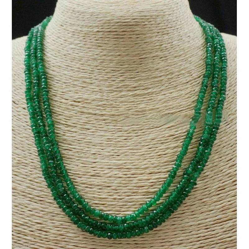 

17-19"Natural 3 Rows 2X4mm Faceted Green Emerald Gemstone Abacus Beads Nelace