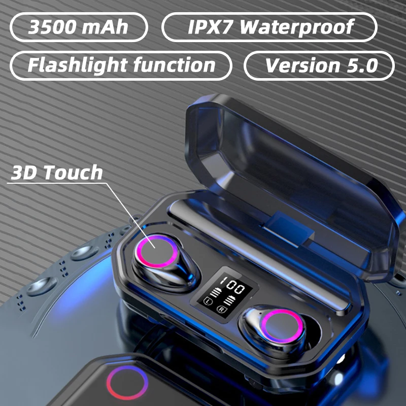 

SHACK Bluetooth 5.0 cuffie Wireless 3500mAh custodia di ricarica HiFi Stereo IPX7 auricolari sportivi impermeabili con
