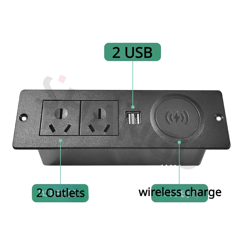 Фото Настольные скрытые розетки AU с 2 USB-разъемами, Беспроводная зарядка 12 Вт, переменный ток 110 ~ 250 В, 3500 Вт, черная электрическая Скрытая настольная розетка 13 а №4