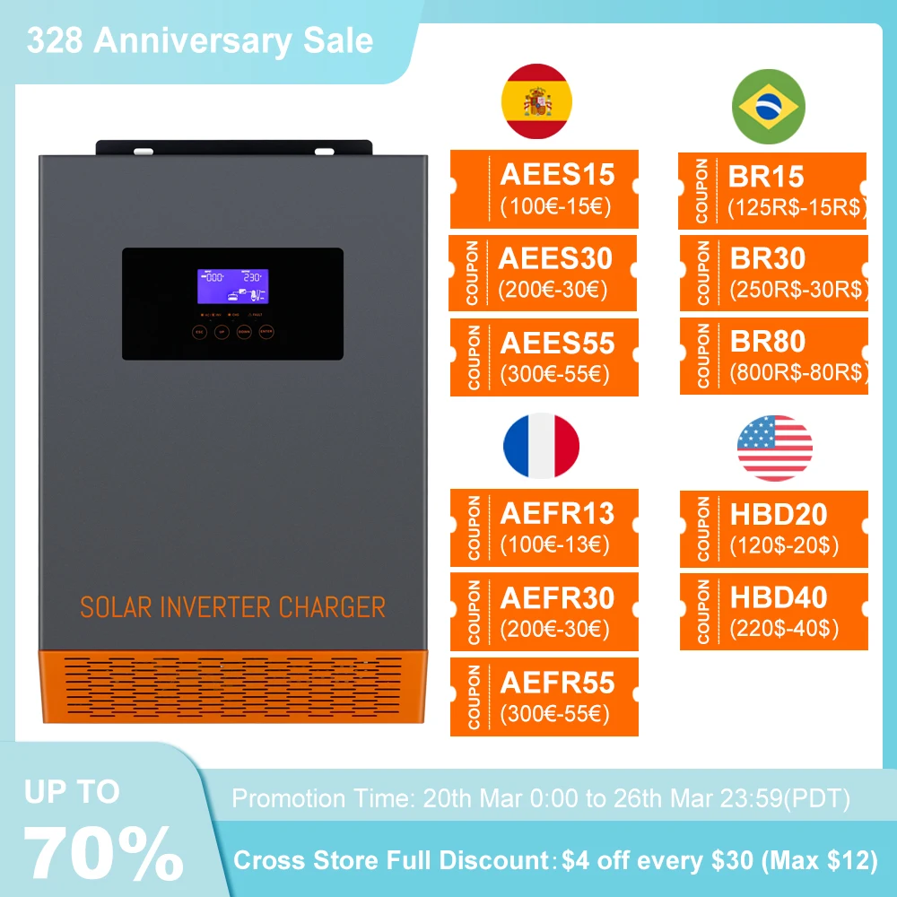 3.5KW 5.5KW 24V 48V Hybrid Inverter Built MPPT 110A Solar Charger 230VAC Max PV 500Vdc with WIFI Module for Solar Panels System
