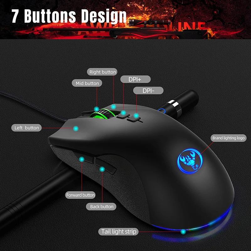 ergonomic wired gaming mouse led 6400 dpi usb computer mouse gamer rgb mice with backlight macro customization for pc laptop free global shipping
