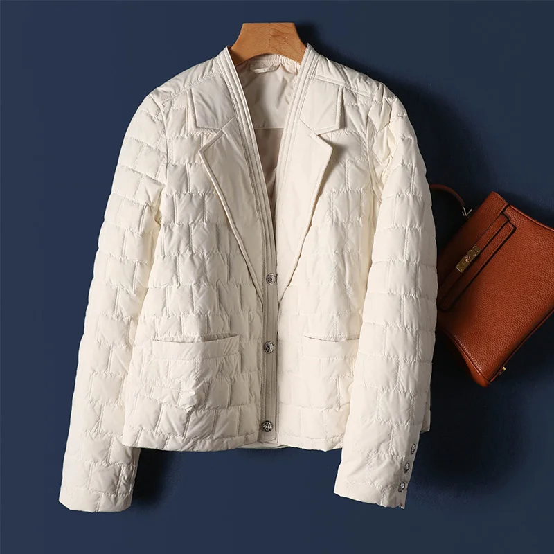 Luxury Design Casacos De Inverno Feminino 2022  90%  White Duck Down Thin Winter Coat Women  Covered Button  Wide-waisted