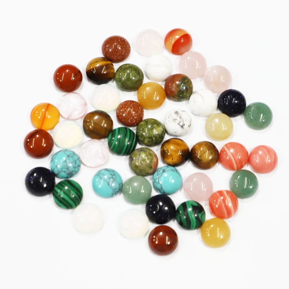 10MM Natural Stone Round Cabochon Ornaments Amazonite Rhodochros Amethyst Beads Charms DIY Jewelry Accessories Wholesale 50Pcs