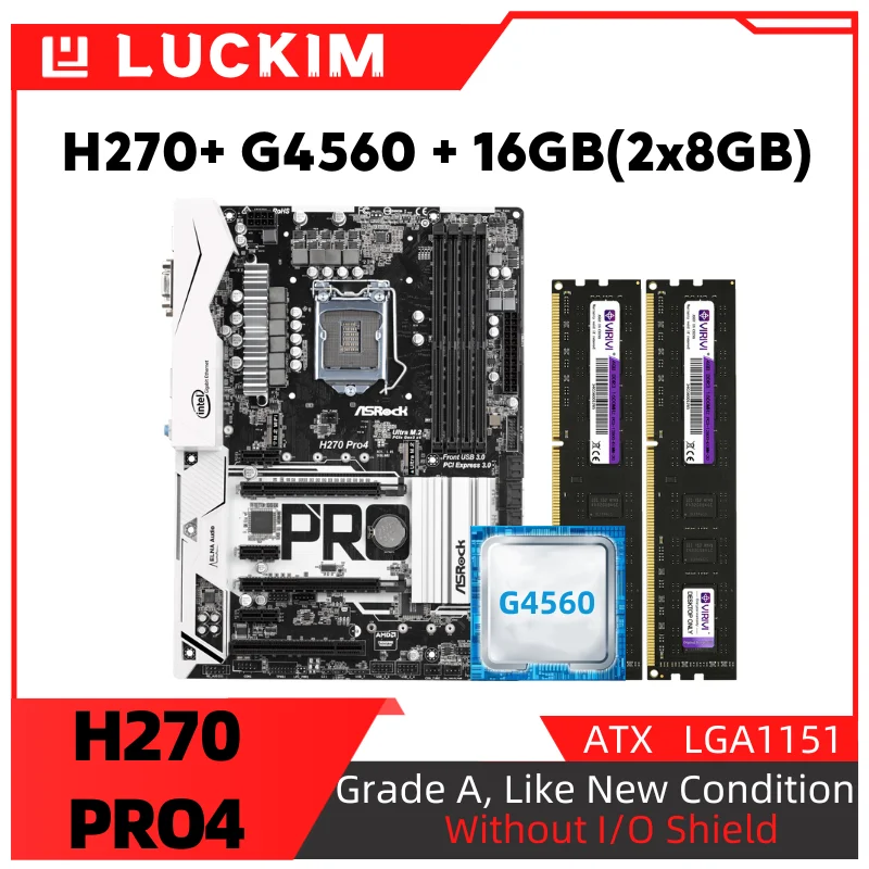 

Refurbished H270 PRO4 Motherboard + G4560 + 16GB(2x8GB) Set Kit with Processor Memory LGA1151 DDR4 Supports