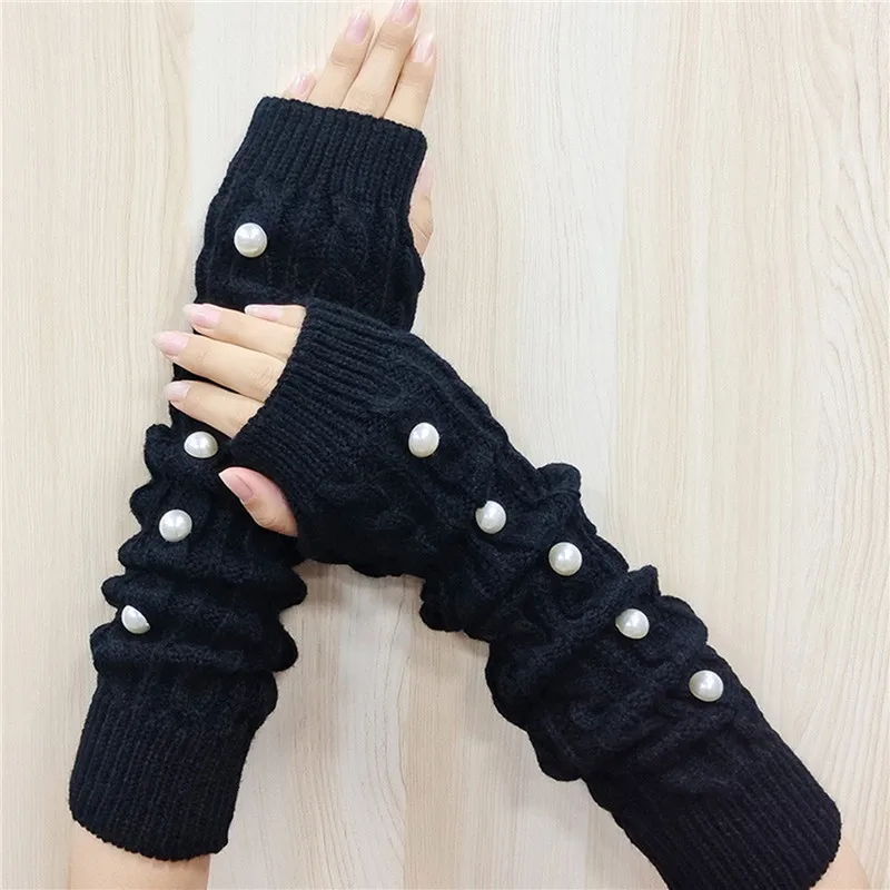 

Knitted Arm Sleeves Long Fingerless Gloves Stretchy Pearl Sleeves Fingerless Mittens Winter Sleeve Outdoor Arm Sleeves