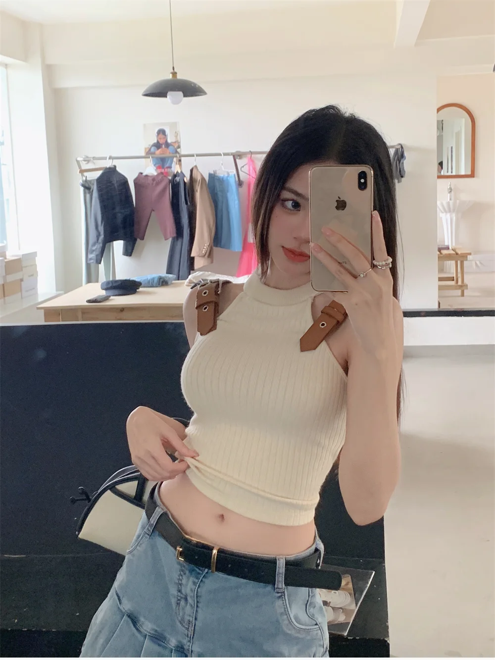 Пикантный женский топ без рисунка Desire Sle Gyaru с подвесным воротником новая летняя