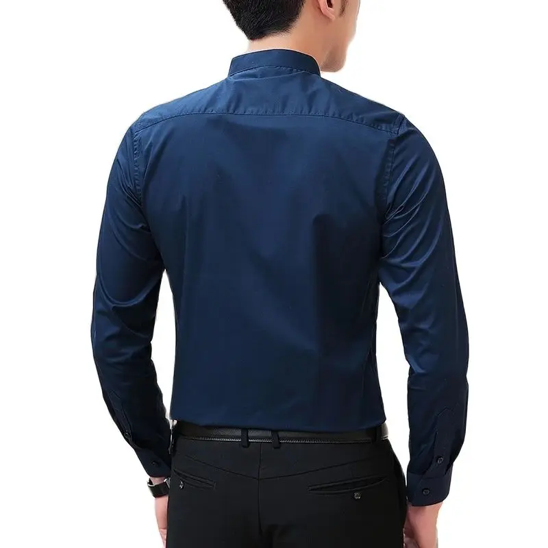 2022 New Men's Shirt Slim Long Sleeve Solid Color Zhongshan Collar Shirt