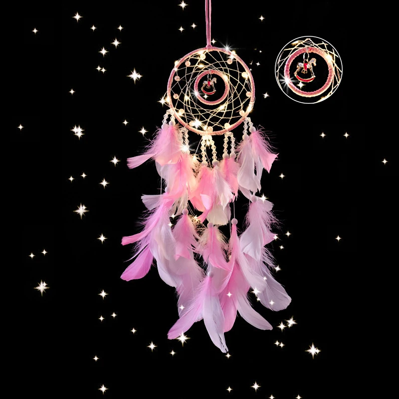 

Pink Dream Catcher Room Wall Decoration Ins Style Art Chimes Home Craft Colorful True Feather Ornament Hanging Car Decor Gifts