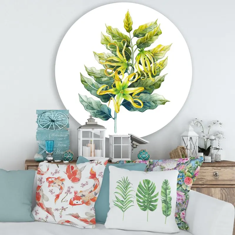 

«Ylang цветок на белом» традиционный круг металлическая стена искусство 36x36-диск из 36