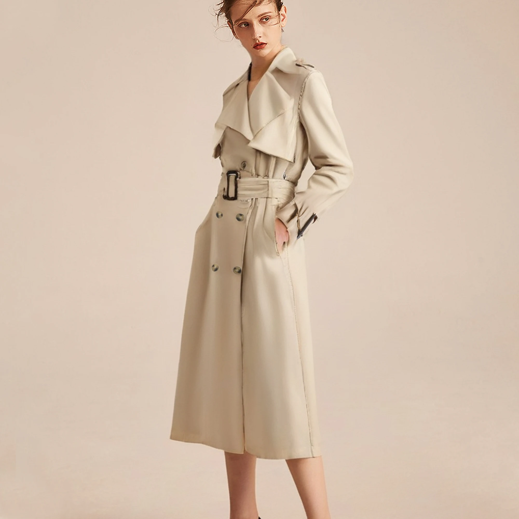 Женские плащи модный пояс однотонный двубортный плащ винтажная верхняя одежда с