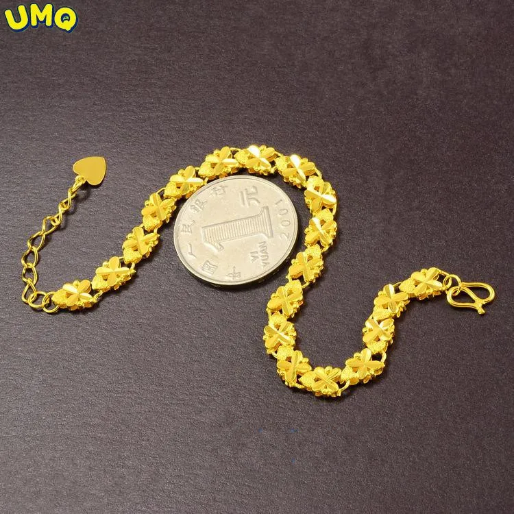 

24k Gold Bracelet Carved Pattern Four-leaf Clover Bracelet for Women's Wedding Party Jewelry Gifts