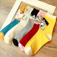 5 pairs fashion colorful harajuku korean kawaii women socks cartoon cat dog bear girl cute cotton socks wholesale