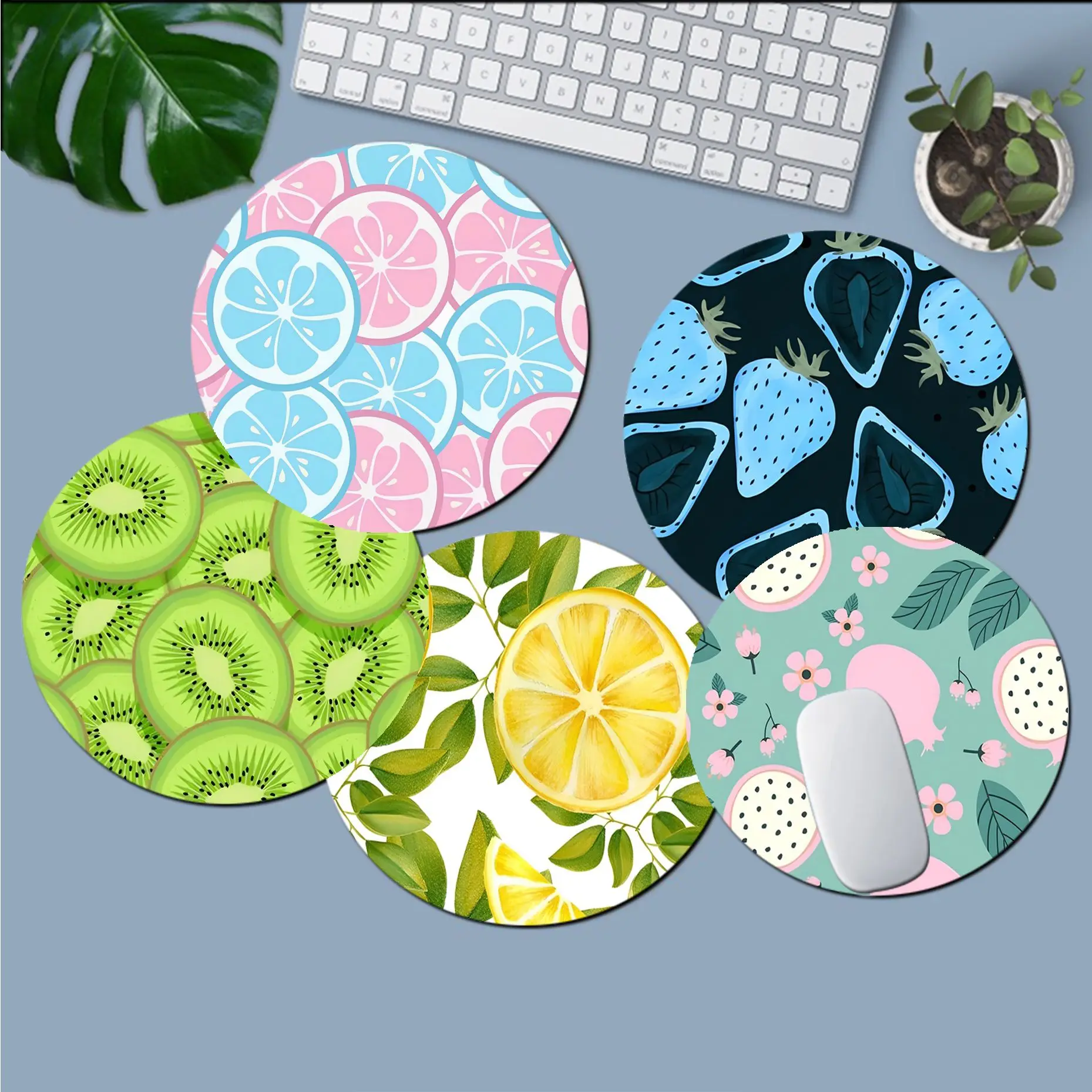 

Summer Fruit Watermelon Orange Lemon Non-slip Round Keyboard Mat Table Mat Students Cabinet Gamer Desktop Mousepad Cup Mats
