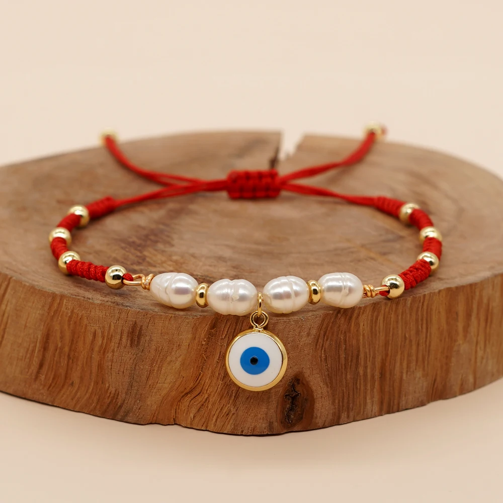 

Браслеты Go2boho с пресноводным жемчугом и бусинами для женщин, излечение сглаза, плетеная Регулируемая цепочка ручной работы