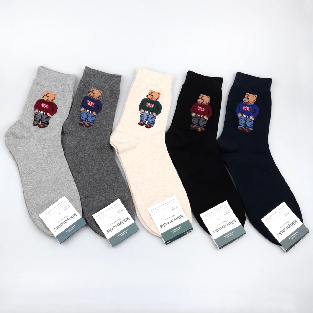 1 Pair Cartoon Gentleman Bear Men's Socks Cotton Harajuku Skateboard Socks Novelty Breathable Sox Christmas Gift Factory Direct