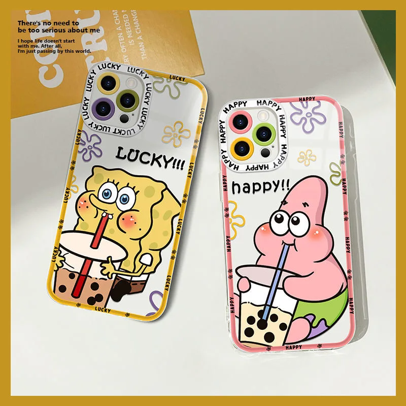 

Suitable Phone Cases For iPhone 13 12 11 Pro Max Mini XR XS MAX 8 X 7 SE Cartoon SpongeBob SquarePants Transparent Phone Case