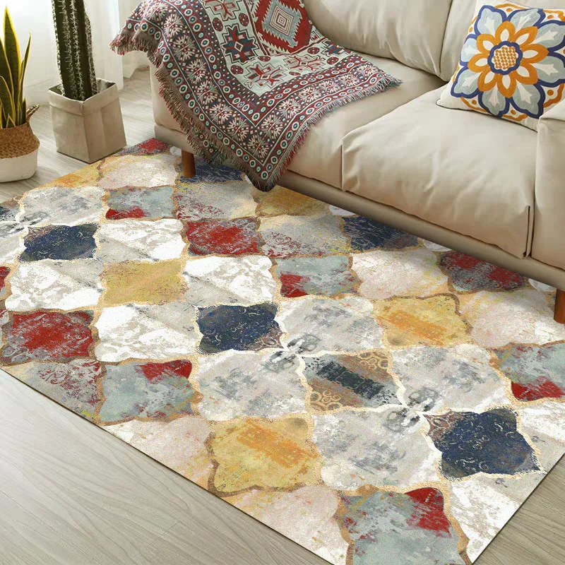 

Geometric Print Moroccan Carpets Cover for Bedroom Living Room Non-Slip Bath Mat Doormat Cover Porch Floor Area Rugs Cover Hogar