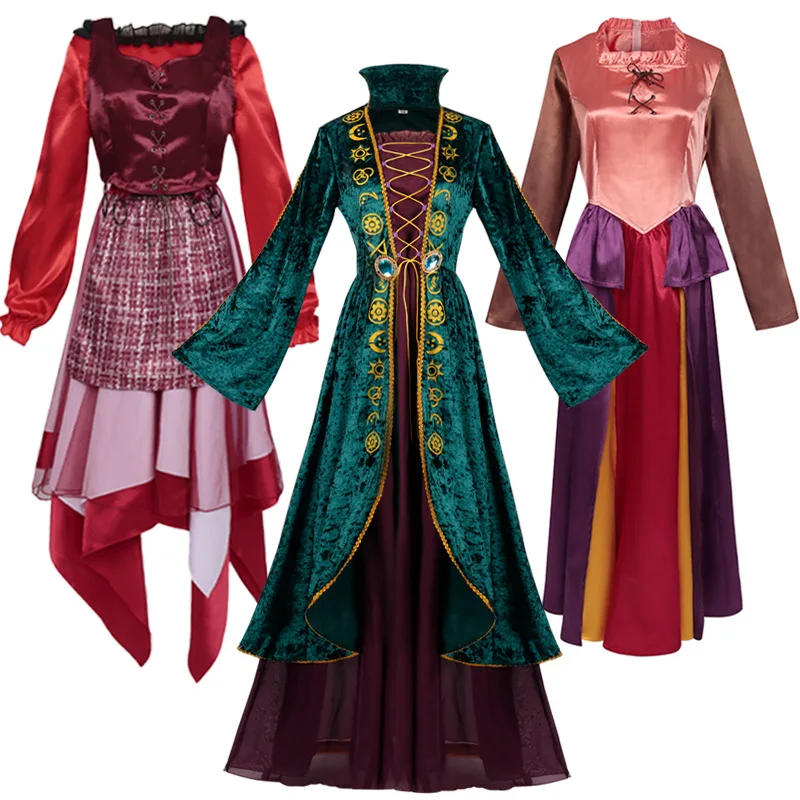 

Movie Hocus Pocus Winifred Sanderson Cosplay Costume Witch Medieval Retro Dress Uniform Halloween Party Carnival Outfits Wig
