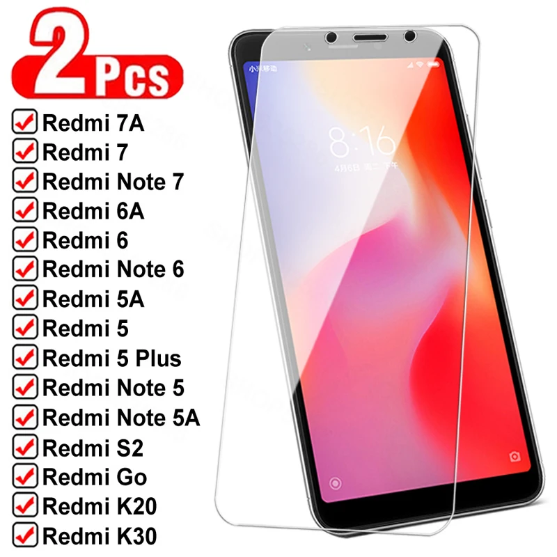 

2pcs Tempered Glass For Xiaomi Redmi 6 6A 7A S2 Go K20 K30 Screen Protector Redmi 5 Plus Note 5 5A 6 7 Pro Protection Glass Film