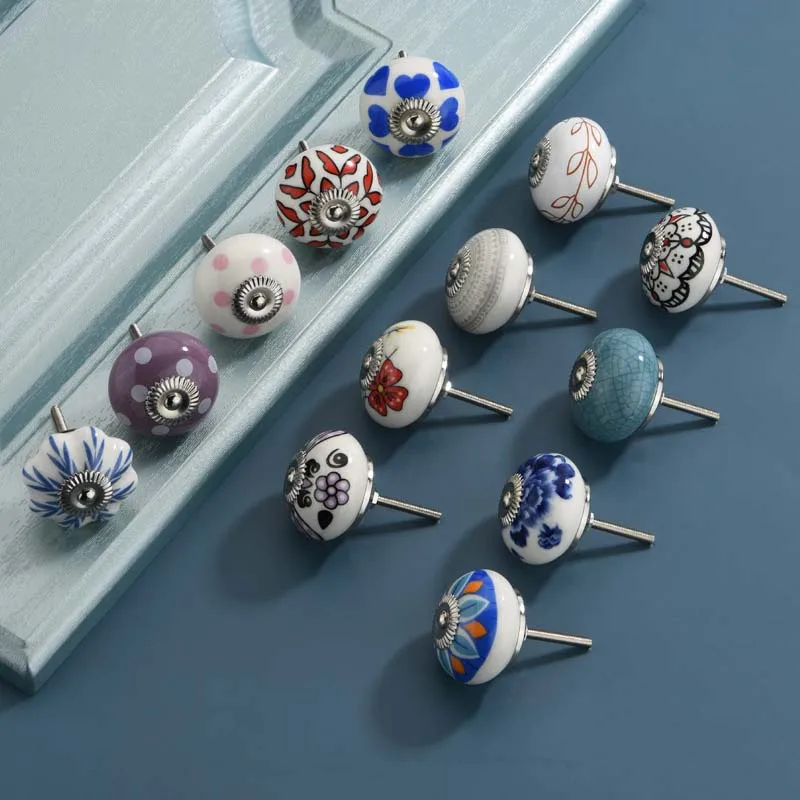 

Cabinet Door Handle Multi-pattern Single Hole Handle Home Decoration Simple Furniture Hardware Ceramic Handle Pink Kitchen Decor