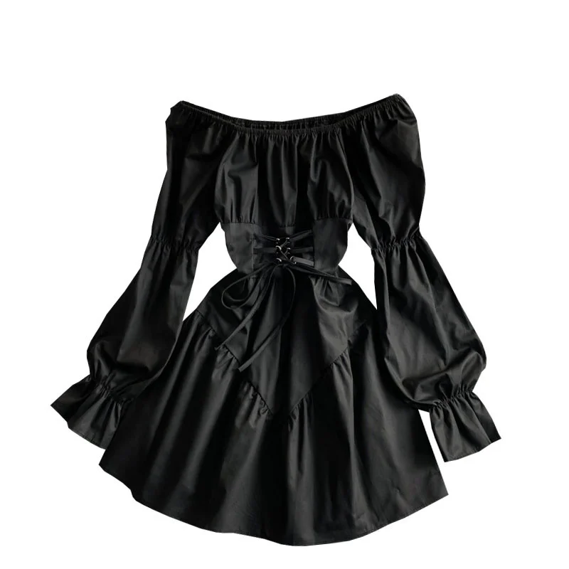 

White Black Patchwork Solid Mini Dress 2022 Spring New Women Elegant Puff Sleeve Off Shoulder Slash Neck Bandage Dresses